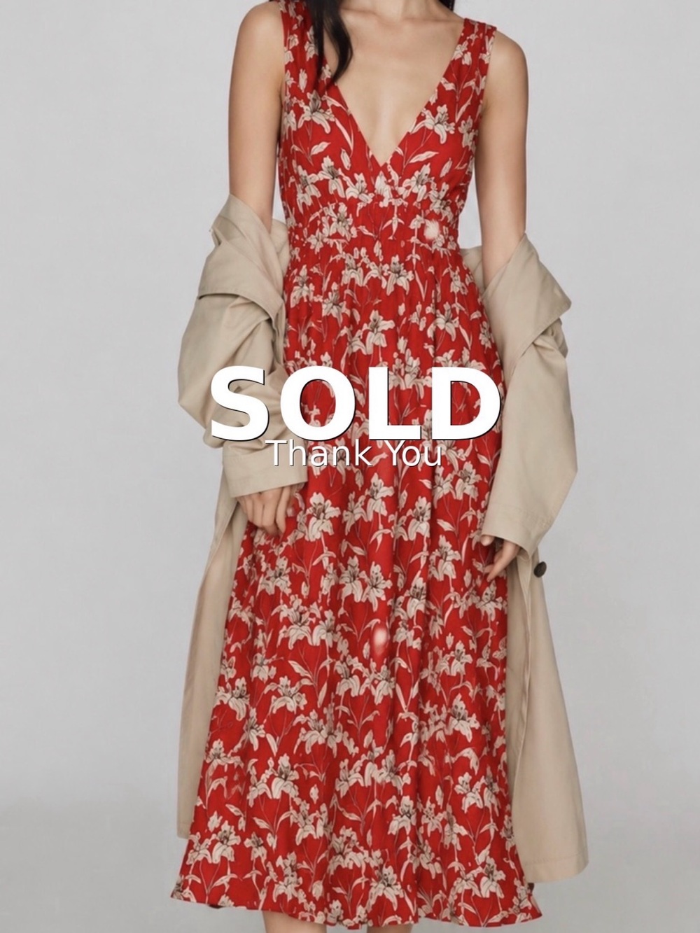 Mango maxi dress red and white floral sleeveless dress with adjustable waist tie